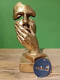 MERCAN MOBİLYA AKSESUAR,ELİ AGZINDA YÜZ , Gold, Polyester Dekoratif Maske Biblo, Gold Dekor, Yeni Yıl Hediyesi