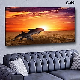MERCAN MOBİLYA  VE AKSESUAR , 130*70  GÜN BATIMA YUNUS BALIK  KANVAS TABLO