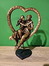 MERCAN MOBİLYA AKSESUAR,kalp içinde iki sevgil,i Gold, Polyester Dekoratif Maske Biblo, Gold Dekor, Yeni Yıl Hediyesi