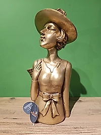 MERCAN MOBİLYA AKSESUAR,Sırtında sepet olan kız,biblo Gold, Polyester Dekoratif Maske Biblo, Gold Dekor, Yeni Yıl Hediyesi