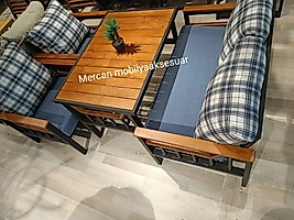MERCAN MOBİLYA  ÇAYSETİ BAHÇE BALKON OTURMA TAKIMI+2+1+1+2 PUF+2 KIRLENT+ MASA