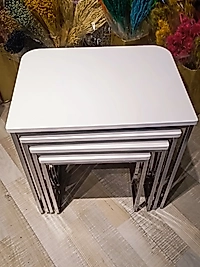 MERCAN MOBİLYA VE AKSESUAR, TEKERLEKLİ C SEHPA , KROM - BEYAZ  DÖRTLÜ ,ZİGON SEHPA ,SERVİS SEHPASI , YAN SEHPA