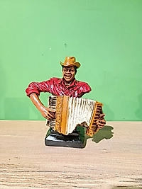 MERCAN MOBİLYA AKSESUAR,AKARDİYON çalan adam ,Gold, Polyester Dekoratif Maske Biblo, Gold Dekor, Yeni Yıl Hediyesi  19 cm