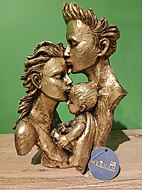 MERCAN MOBİLYA AKSESUAR,Anne baba ve bebek biblo,Gold, Polyester Dekoratif  Biblo, hediyelik eşya 29 cm