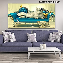 MERCAN MOBİLYA  VE AKSESUAR , 130*70 KOLTUKDA YATAN KEDİ KANVAS TABLO