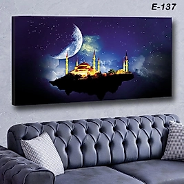 MERCAN MOBİLYA  VE AKSESUAR ,   130*70  GECE CAMİ AY VE YILDIZ  KANVAS TABLO