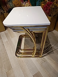 MERCAN MOBİLYA VE AKSESUAR, TEKERLEKLİ C SEHPA , GOLD - BEYAZ  DÖRTLÜ ,ZİGON SEHPA ,SERVİS SEHPASI , YAN SEHPA