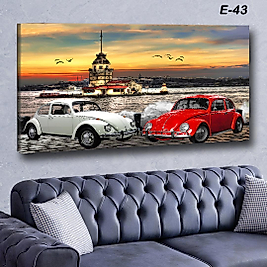 MERCAN MOBİLYA  VE AKSESUAR , 130*70 KRIMIZ VE BEYAZ TOS TOS ATABA VE KIZ KULESİ KANVAS TABLO