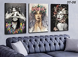 MERCAN MOBİLYA  VE AKSESUAR ,40*60 ÜÇLÜ KRALKIZ,ÇİÇEK SAÇLI KIZ   KANVAS TABLO